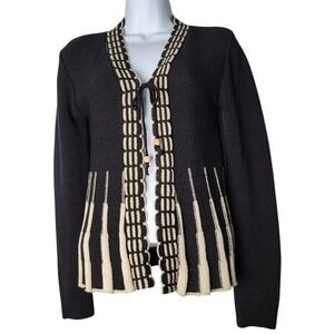 Destiny Milan London Cardigan S Black Cream Tie Front Long Sleeve Mod Knit Retro